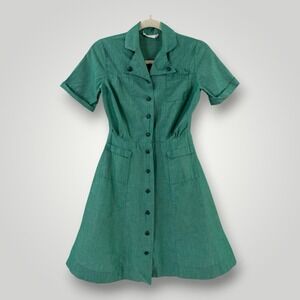 VTG Girl Scouts Uniform Dress Girls M Green Cotton USA Made 1940s 1950s
